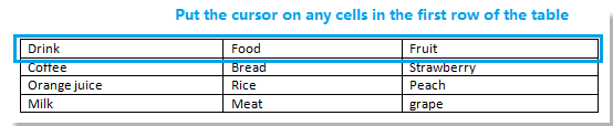 How to insert a line above a table at the top of a Word document?