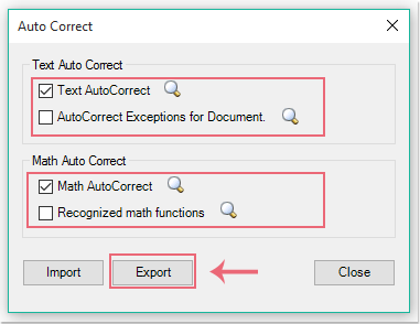 doc export import correzione automatica 2