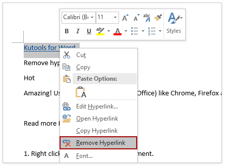 Remove Hyperlink option on the context menu
