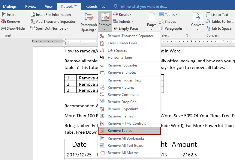 rod Leia processing How to remove/delete all tables from a document in Word