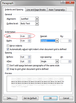 How to remove all left indents in Word?