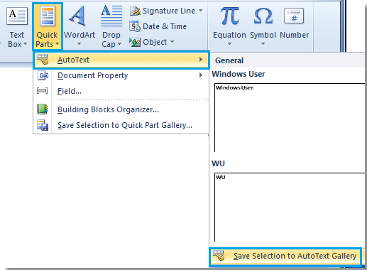 How to save, list and insert Auto Text entries in word 