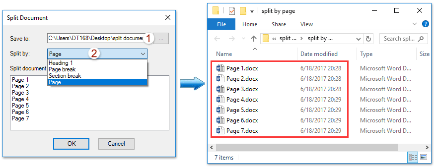How to split document into multiple documents in word?
