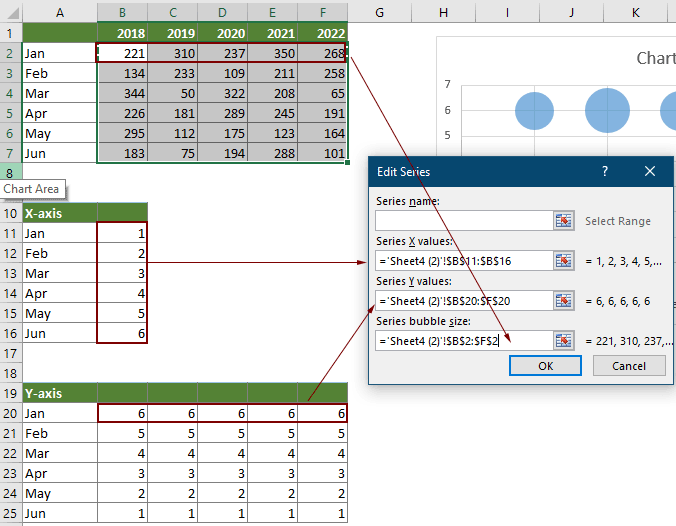 Create a matrix bubble chart in Excel