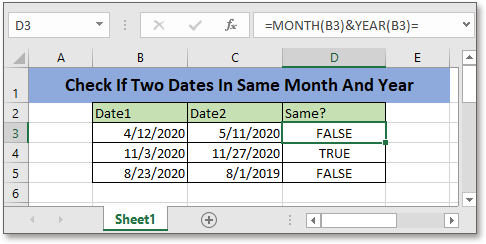 Excel Formula: Check IF Two Dates Are In Same Month And Year