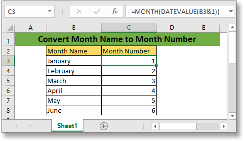 Excel Formula: Convert Month Name to Number