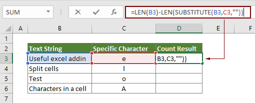 Count occurrences of specific characters in an Excel cell