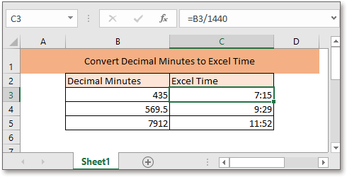 Excel Formula: Convert Decimal Minutes to Time Format