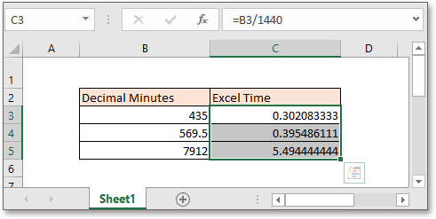 Excel Formula: Convert Decimal Minutes to Time Format