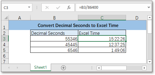 Excel Formula: Convert Decimal Seconds to Time