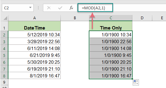 Excel extract time from datetime