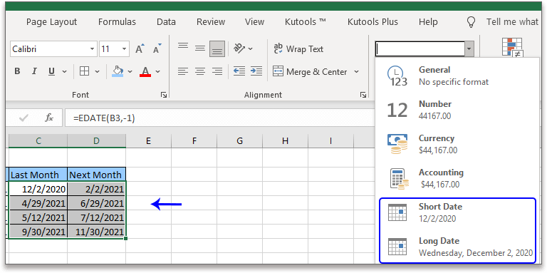 Excel Formula: Get Same Date Last Year or Next Year