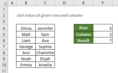 obtener valor en la fila y columna 1 dadas