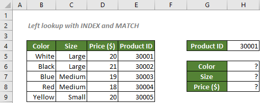 Left lookup with INDEX and MATCH