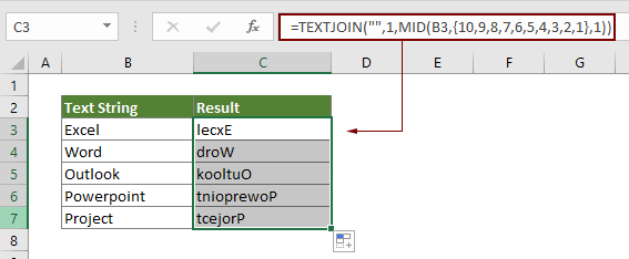Reverse the text string in a cell in Excel