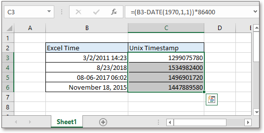 Excel Formula Convert Excel Time To Unix Timestamp Or Vice Inverse