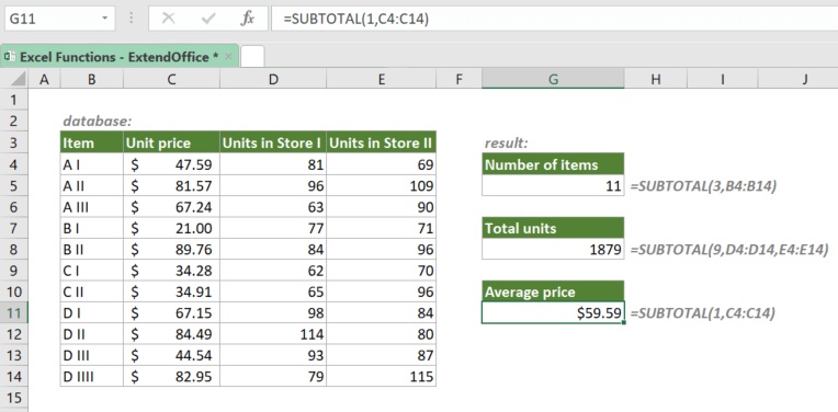 Excel SUBTOTAL Function