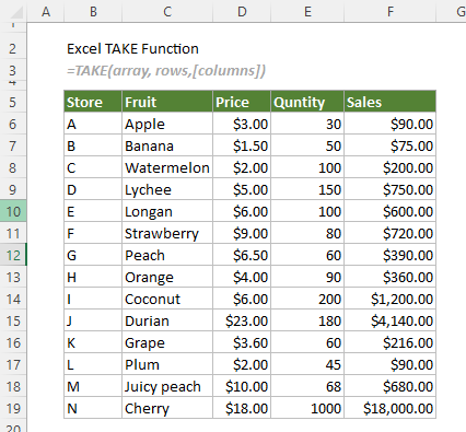 Excel TAKE function