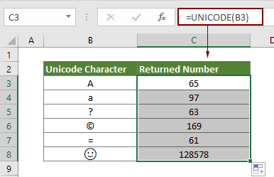 How to use the UNICODE function in Excel?