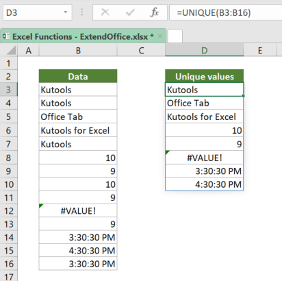 Excel UNIQUE Function