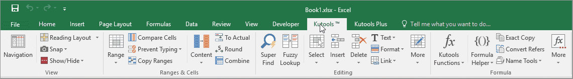 Faixa de opções do Excel (com Kutools para Excel instalado)