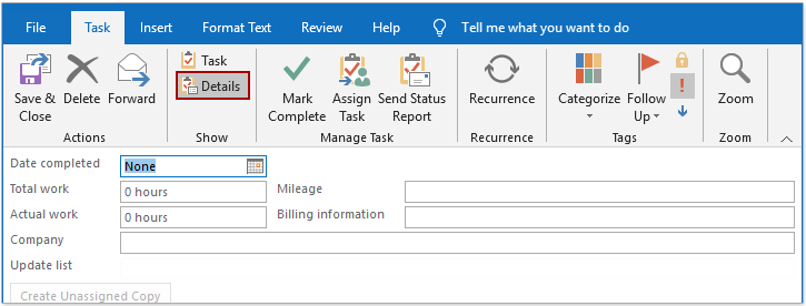 Create a new task in Outlook