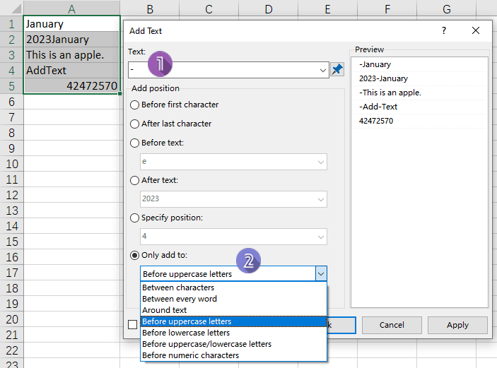 Quickly add the same text or characters in a range of cells in Excel
