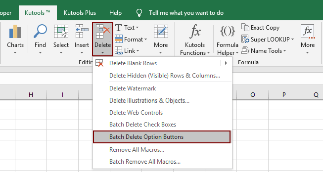 Batch delete option buttons with one click in Excel