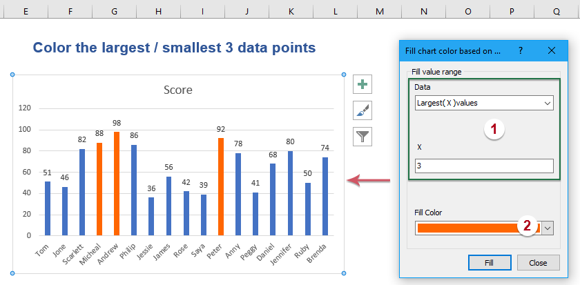 Color the chart bars based on cell value with ease in Excel
