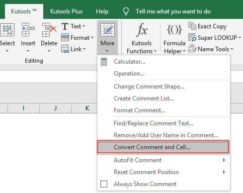 Quickly convert between cell contents and comments in Excel