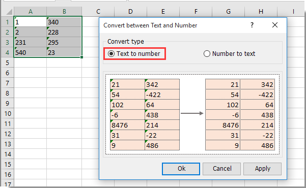 Quickly convert / force text to number or number to text in Excel