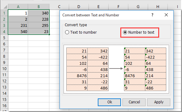Quickly convert / force text to number or number to text in Excel