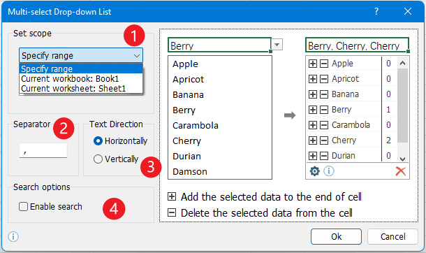 Quickly select multiple items from drop-down lists in Excel
