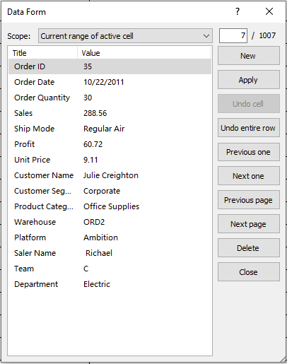 Quickly create a data entry form in Excel