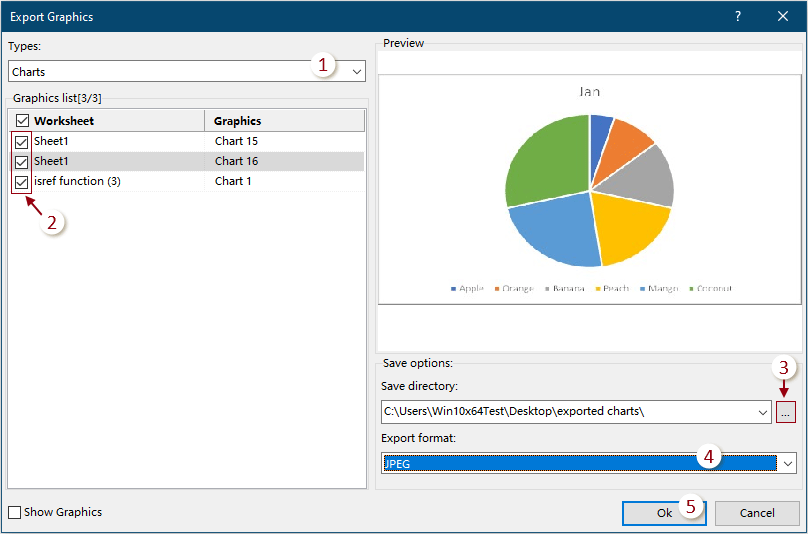 Save and export charts graphs (pictures or shapes) as JPEG image files