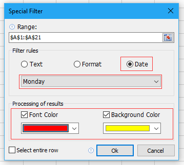 posnet filter glede na delovni dan vikenda določen dan 7