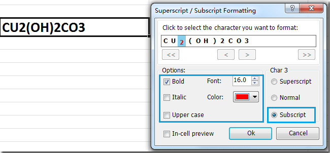Quickly format text or characters as superscript or subscript in Excel