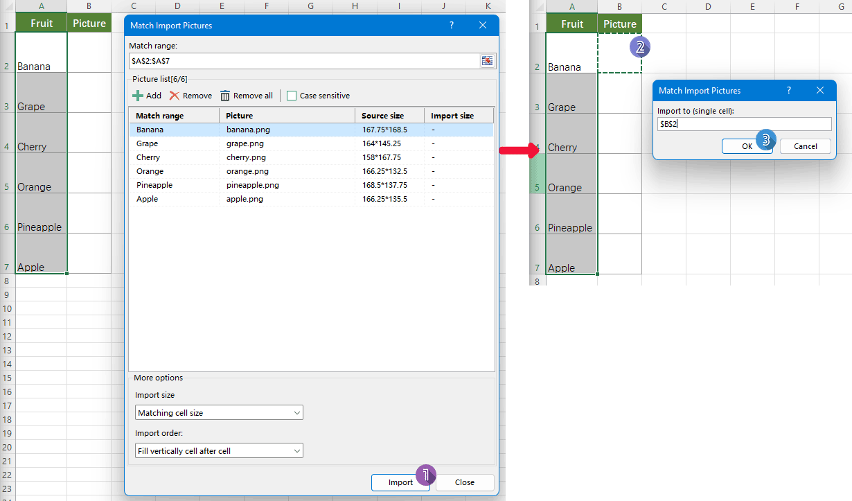 Quickly insert multiple pictures into cells based on cell value in Excel