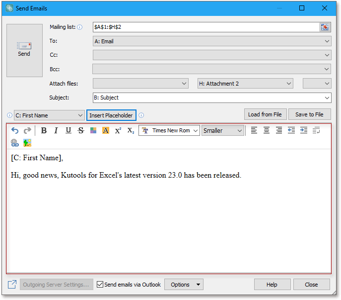 Easily create mailing list and send emails in Excel