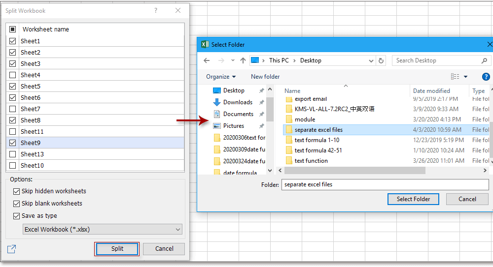 Quickly split or save each sheet / worksheet of one workbook as ...