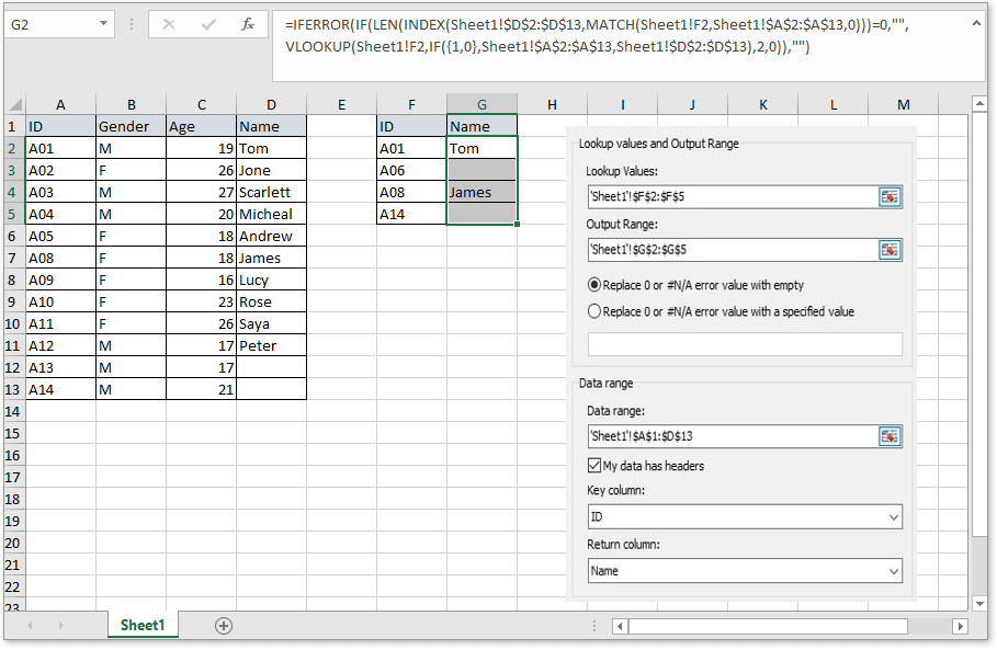 lámhaigh vlookup in ionad na 9