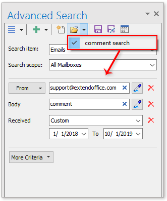 Advanced search email and save custom search in Outlook