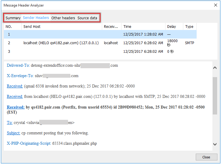 Easily view and analyze full headers of an email in Outlook
