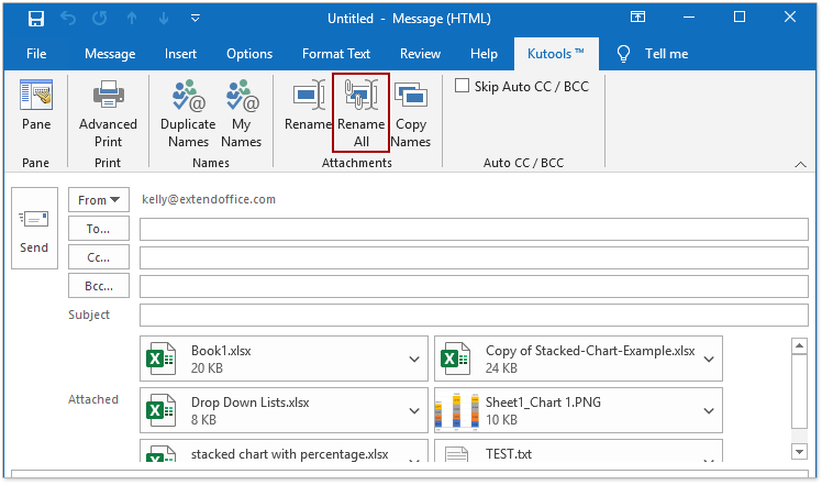 Quickly rename all attachments of one message in Outlook