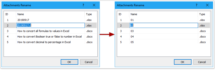 Quickly rename all attachments of one message in Outlook