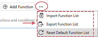 Export, Import or Reset Function List
