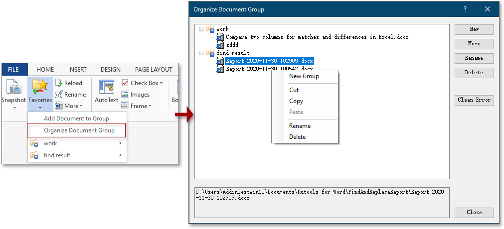 Quickly manage and open multiple documents with a group in Word