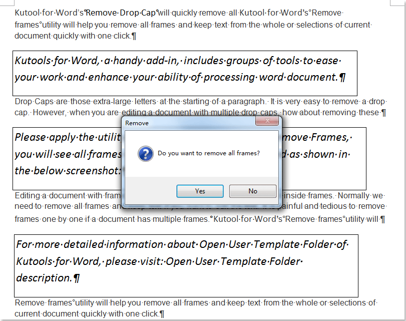 Quickly remove all frames and keep text from document in Word