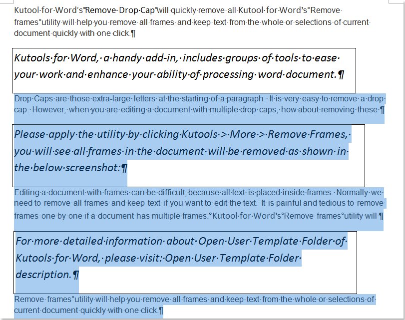 Quickly remove all frames and keep text from document in Word
