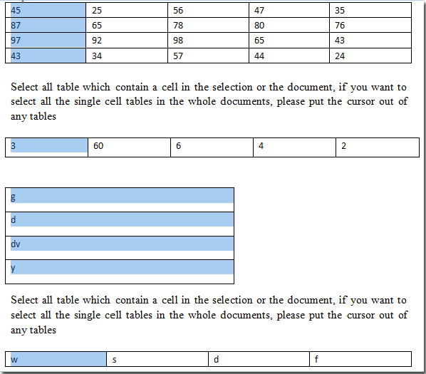 Quickly select all first columns of tables in Word